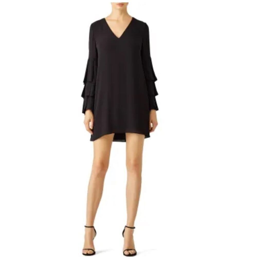 Bailey 44 Black Dress Baroness Silk Bell Tiered Sleeve Size Medium Cocktail